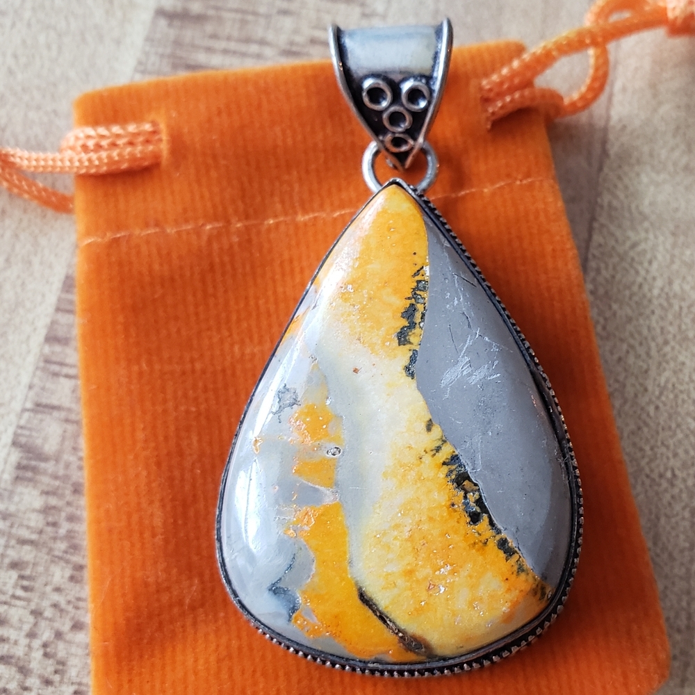 Sterling Silver Bumblebee Jasper Stone Pendant - image 2